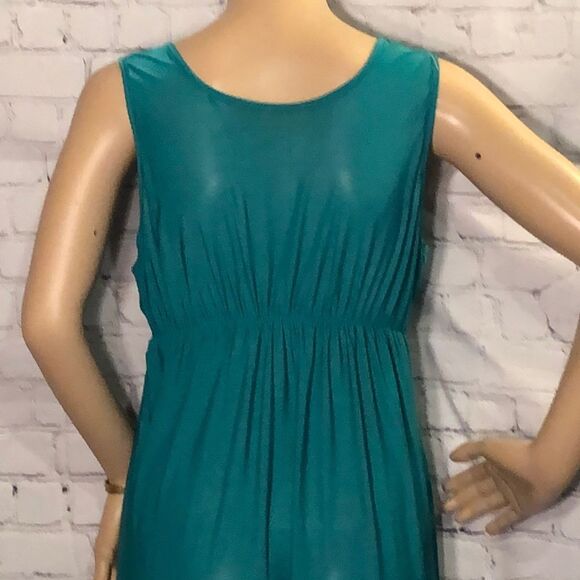 Bright Green Semi Sheer Empire Waist Asymmetrical Maxi Dress Large - Picture 7 of 10